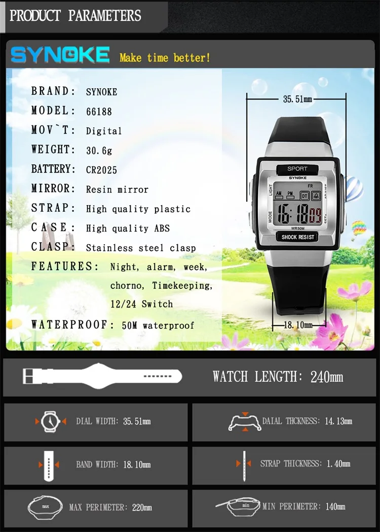 SYNOKE Fashion Kids Electronic WristWatch Digital Montre Enfant Shockproof Children's Watches for Boys Girls Kid Shock Clock L30