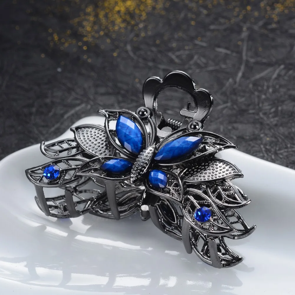 

Vintage Rhinestone Resin Crystal Flower Butterfly Hair Claws For Women Hair Jewelry Charm Big Crab Clip Wedding Hair Accessories