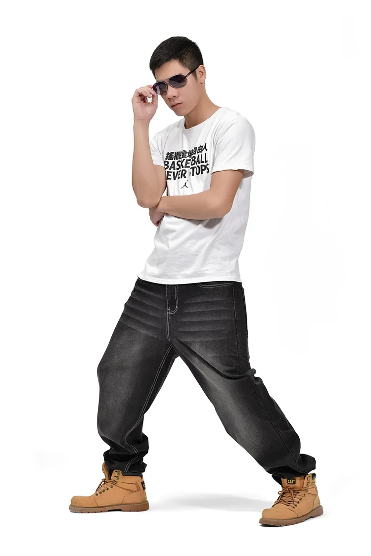 Новые модные мужские джинсы в стиле хип-хоп, мужские свободные джинсы в стиле хип-хоп, мешковатые длинные брюки, черные мужские штаны, большие размеры