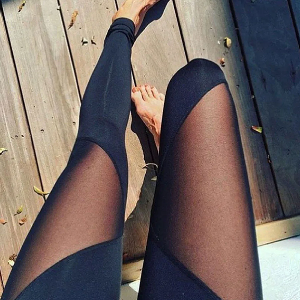 

1pc Leggins Sport Women Fitness Push Up Black Mesh Yoga Pants Trousers Sports Gym Sportswear Running Tights Pant fe28