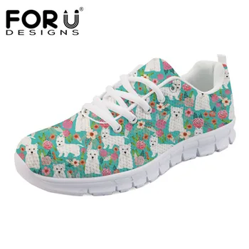 

FORUDESIGNS 2019 Cute Westie Florals Pattern Summer Comfortable Breathable Mesh Flat Women's Sneakers for Ladies Chaussure Femme