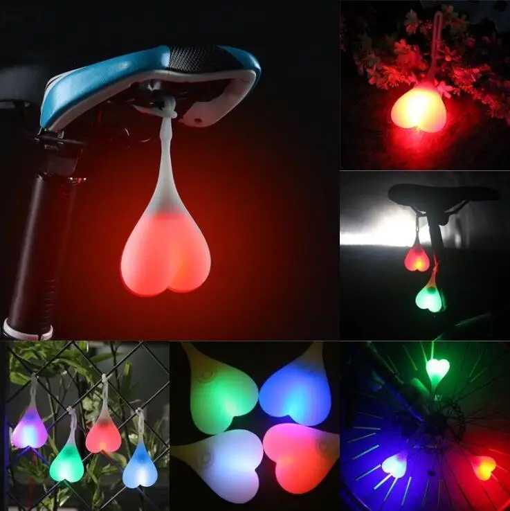 Bike light heart shape silicone Waterproof bicycle rear balls light