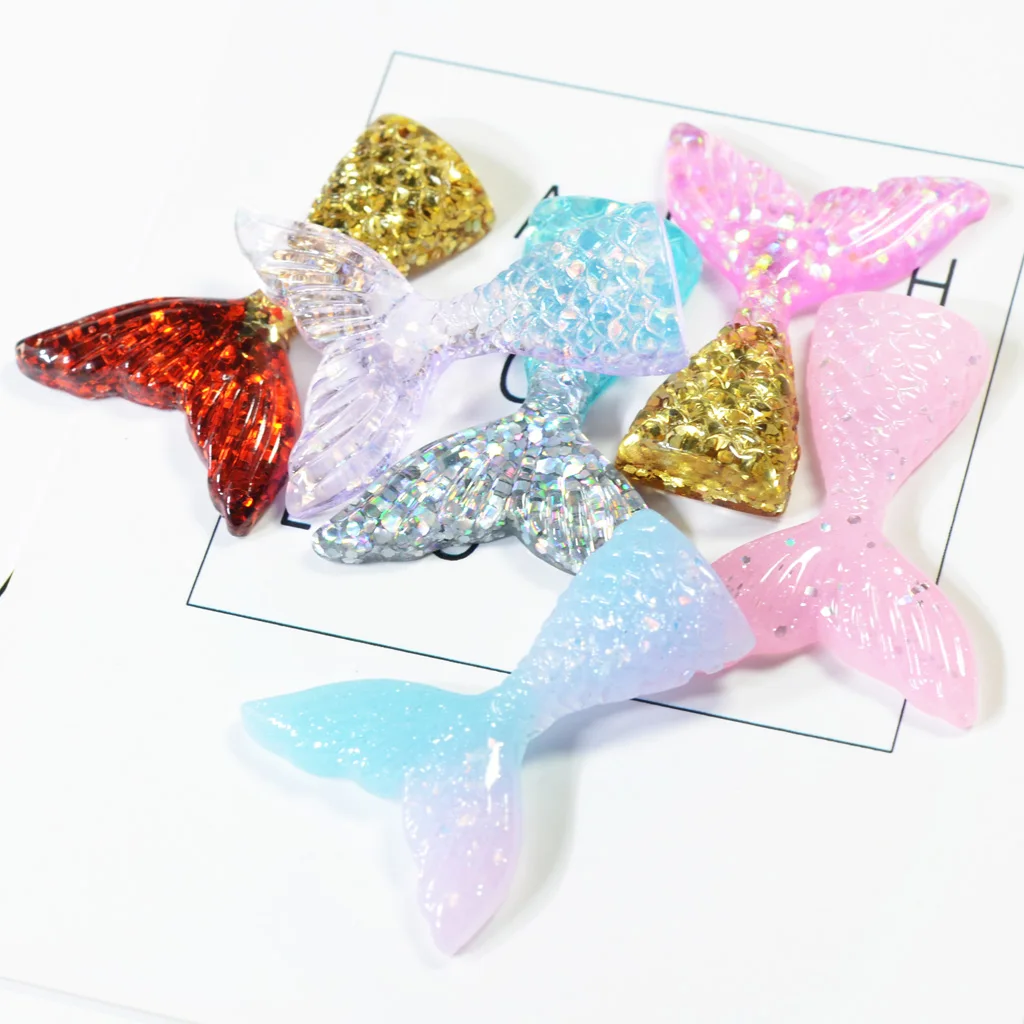 DIY 50Pcs Colorful Kawaii Resin Mermaid Flatback Embellishment Cabochons Children Scrapbooking Crafts