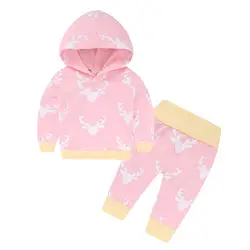 Детская одежда для новорожденных девочек комплект теплые наряды олень топ с капюшоном + штаны-леггинсы 2 шт. комплекты милые Животные