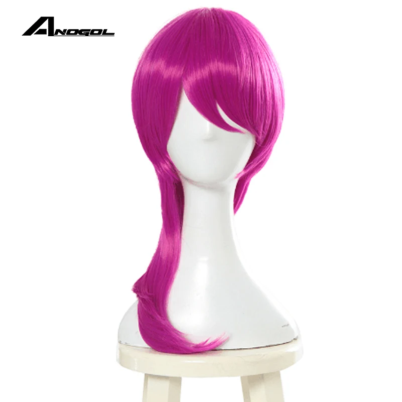 Anogol Purple Braided Game Character LOL K/DA Kaisa Akali Evelynn Ahri Long Straight Cosplay Wig Pink Blonde Halloween Wigs