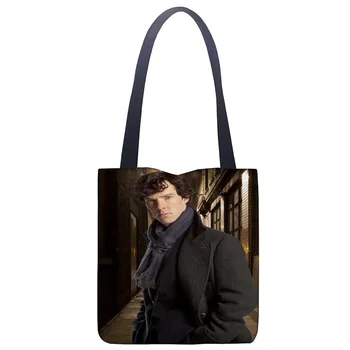 

Custom Sherlock Tote Bag For Women Canvas Fabric Bags Eco Reusable Shopping Bags Traveling Beach Casual Useful Shoulder Bag