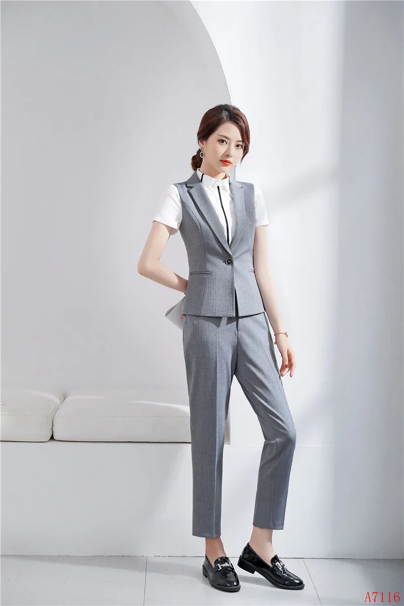 Формальная Мода дамы серый жилет женщин жилет рабочая одежда офисная форма стили