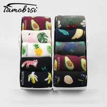 Забавные короткие носки с изображением ананаса и фруктов; сезон осень-зима; женские носки с изображением фламинго, бананов, авокадо; женские хлопковые носки в стиле Харадзюку; унисекс