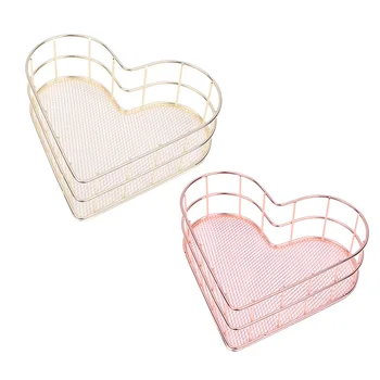 

Nordic Style Heart shape Metal Mesh Basket Storage Box Desktop Cosmetics Sundries Finishing Holder Fruit Basket Organizer