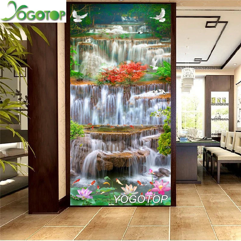 Large 5D Diy Diamond Painting Waterfall Natural Scenery Full Embroidery Mosaic Rhinestone Home Decor Dove Koi Fish Lotus YY1117