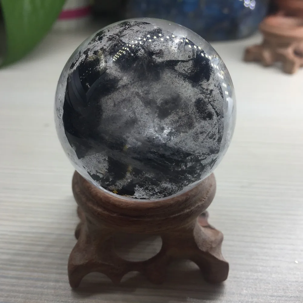 

45mm Photography Natural Crystal Round Feng Shui Clear and Green Color Magic Natural Green Phantom Sphere Ball Home Decoration