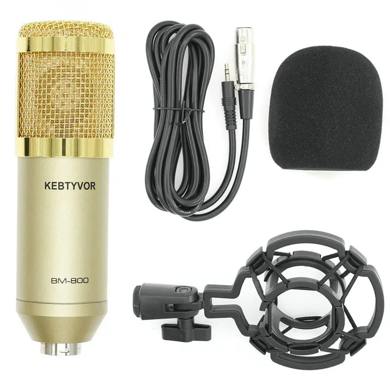 Gold BM-800 динамический конденсаторный микрофон звукозаписи с ударным креплением для радио braodcasing KTV караоке с ударным креплением - Цвет: Gold