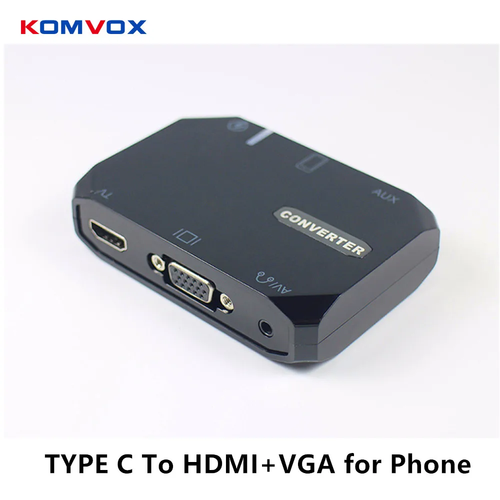 

USB Type-C to HDMI+VGA with Audio projector Converter Support 1080P USB C 3.1 HDTV Adapter Universal for iPhone Android Phone