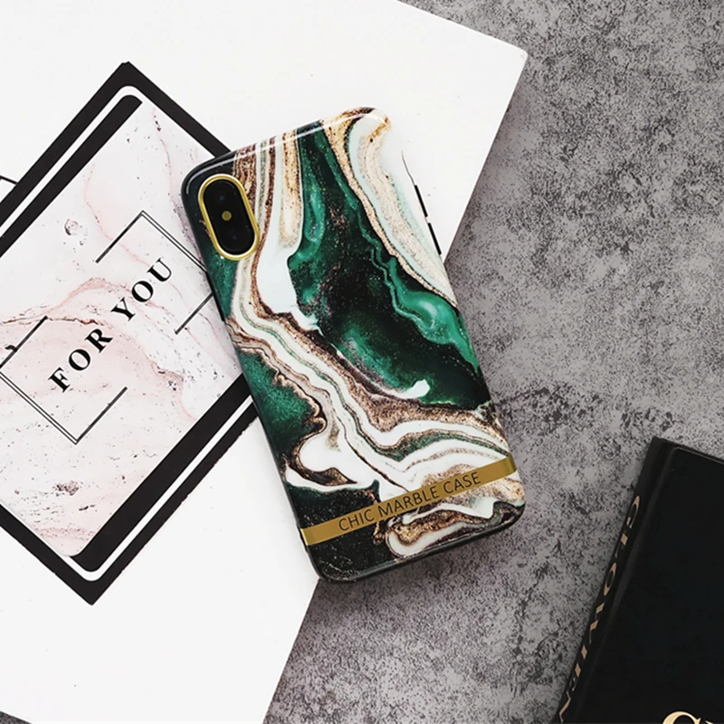

Ink Green Marble Case For Huawei P20 Pro Honor 10 Nova 3 3i 2s Mate 10 Pro Case Artistic Texture Gold Frame Soft Silicone Cover