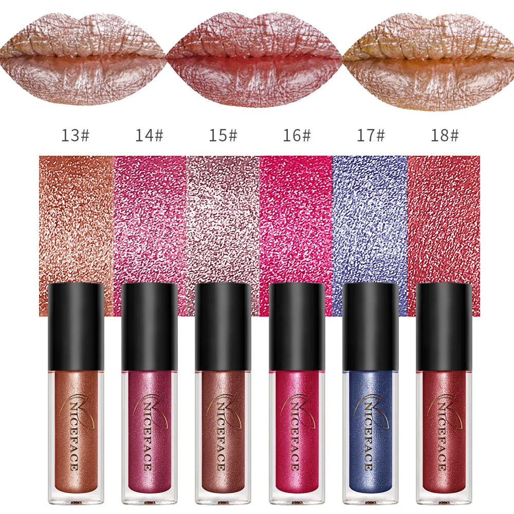 Niceface metallic lip gloss 18 colors diamond gold rose red glitter