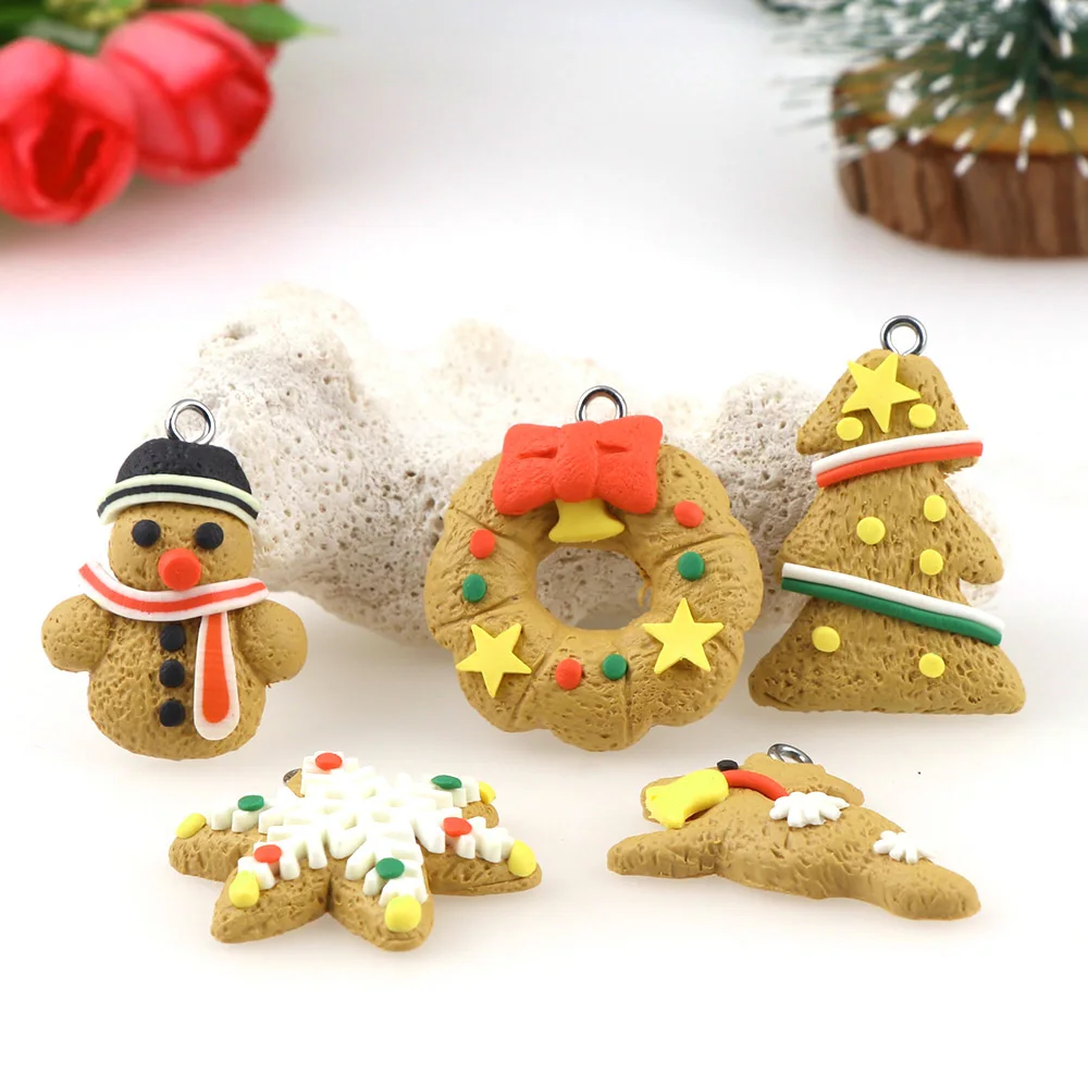 

5PC Christmas Tree Snowflake Pendant Resin Flatback Cabochon DIY Resin Craft Decoration Miniature For DIY Keychain