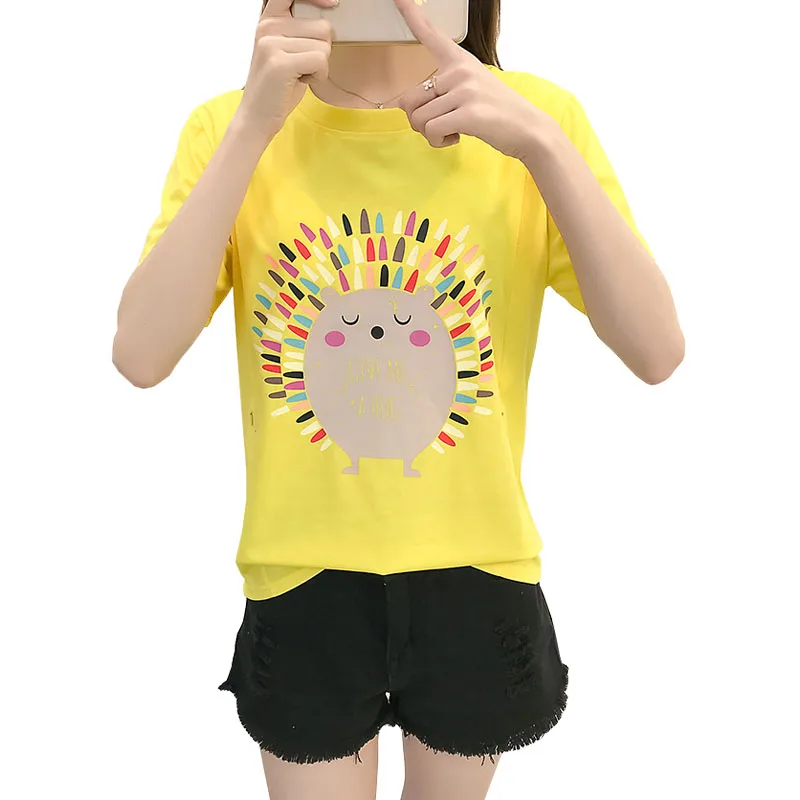 8801# Cartoon Print Cotton Maternity Nursing T-shirt Breast Feeding T Shirt Clothes for Pregnant Women Summer Pregnancy Tees Top
