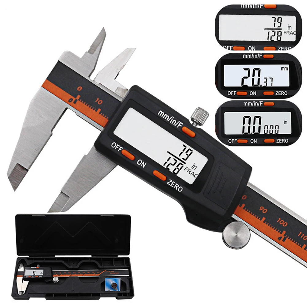 

150mm Gauge Ruler Vernier Caliper Accurate LCD Screen Stainless Steel Measuring Tool Electronic Digital Display Fraction MM Inch