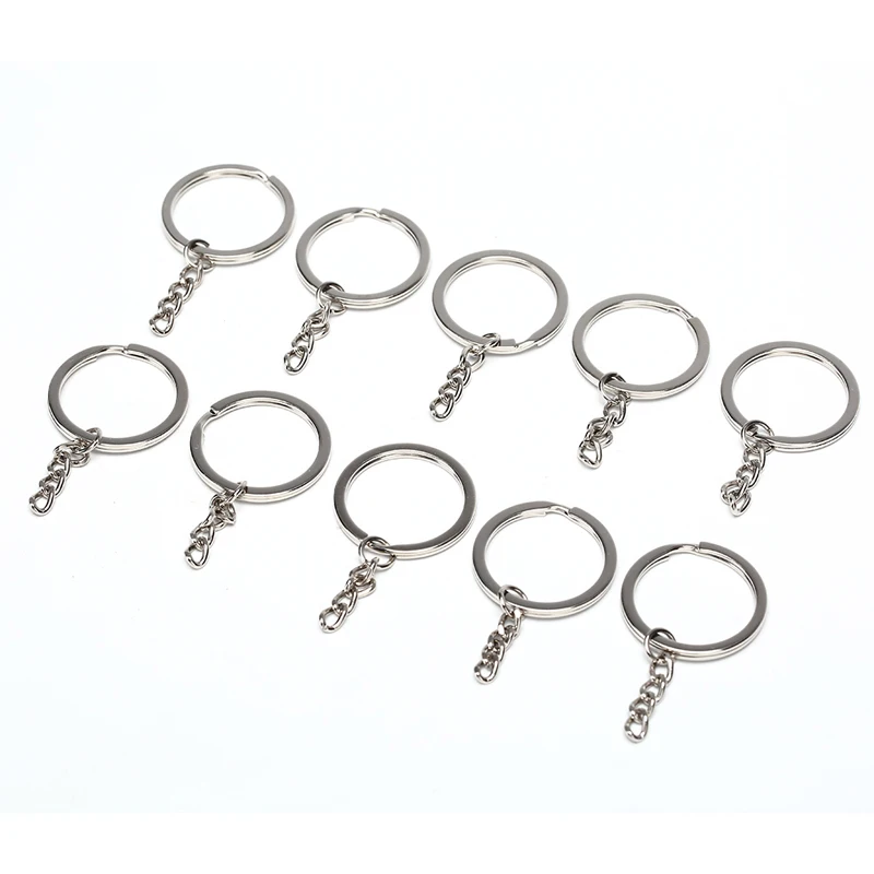 

10pcs Keychain Split Ring With Short Chain Polished Silver Color 30mm Keyring Women Men DIY Key Chains Accessories