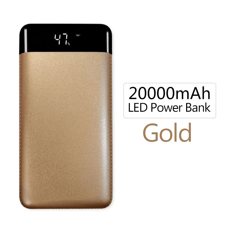 Высокая емкость 20000 мАч power Bank для Xiaomi Dual USB выход power bank портативный внешний аккумулятор для iphone samsung мобильный телефон - Цвет: Золотой