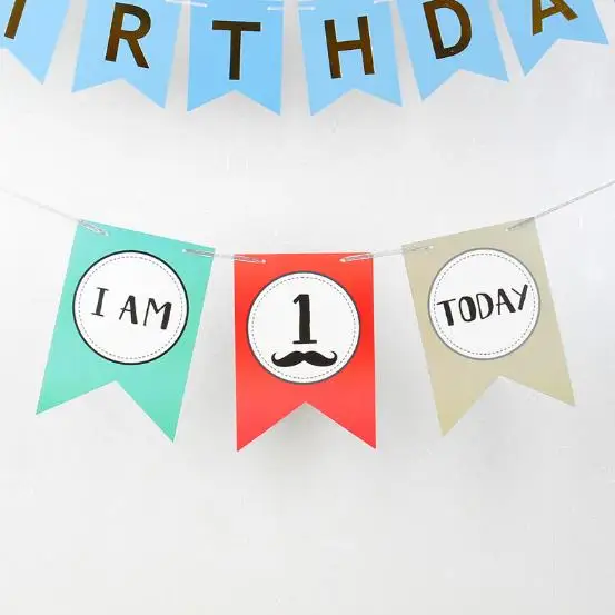 1st birthday i am one kraft paper banner crown mustache baby boy