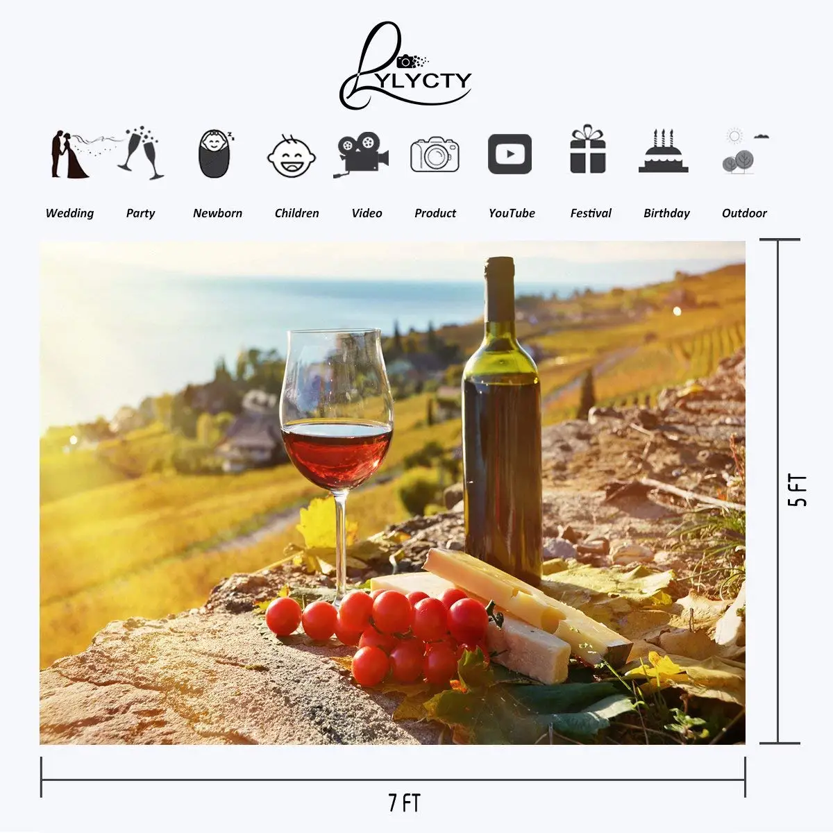 7x5ft Grape Wine Backdrop Sunshine Grape Wine Goblet Photography Background and Studio Photography Backdrop Props