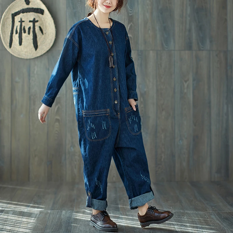 long sleeved denim jumpsuit
