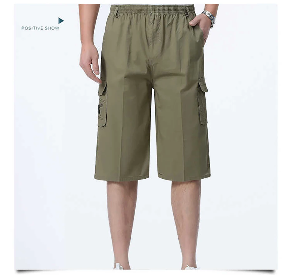 Для мужчин с длиной до колена Мужские шорты Карго черный зеленый Повседневное хлопковые свободные шорты мужские тонкие короткие брюки