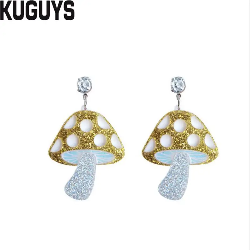 KUGUYS Fashion Jewelry Glitter Mushroom Drop Earrings for Women Acrylic Trendy Accessories Gift - Image 5