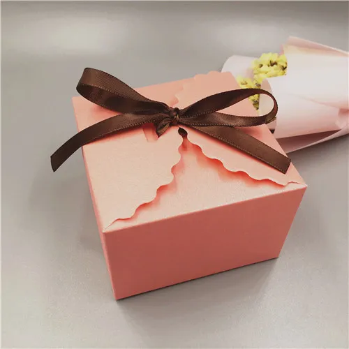 50 шт бумажные красочные свадебные сувениры коробки конфет+ лента, коробка для упаковки подарка ручной работы квадратная Подарочная коробка лиса торт/шоколад - Цвет: Pink