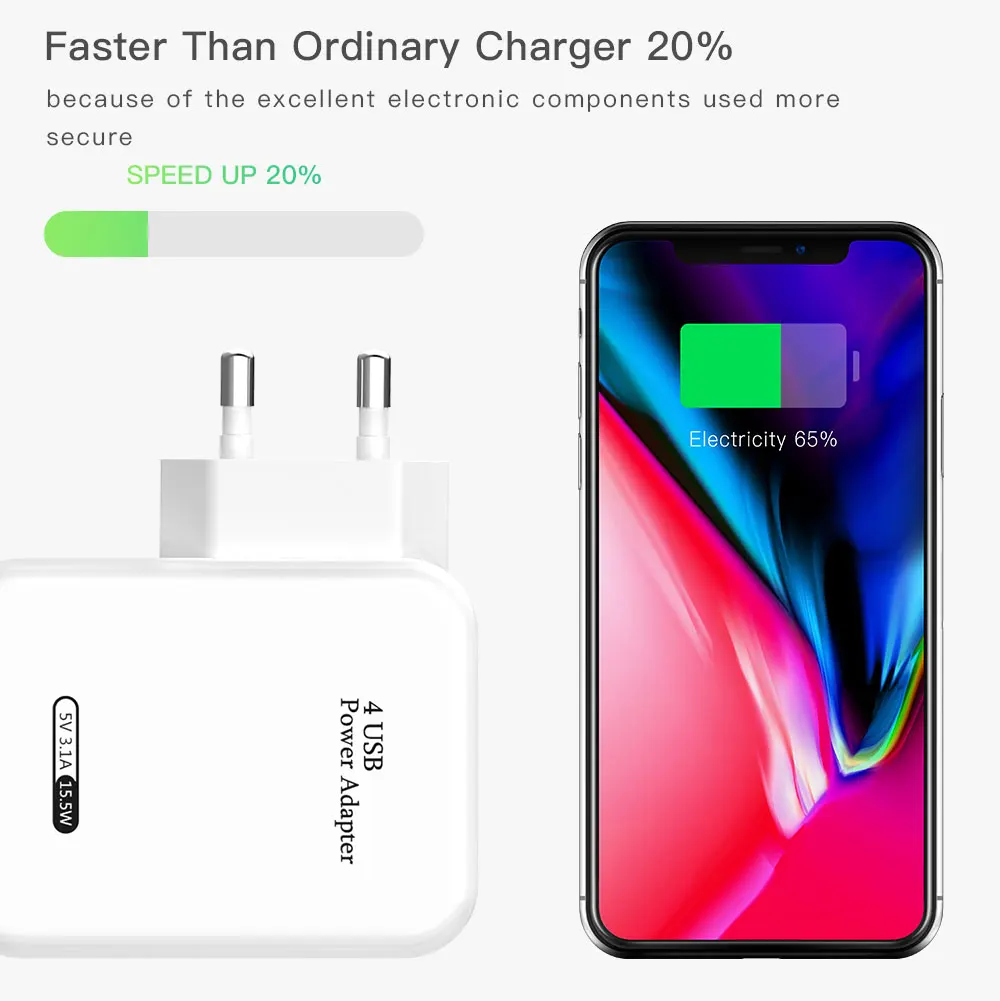 5 V/3A универсальное настенное зарядное устройство 4-Порты и разъёмы USB настенный адаптер зарядного устройства для iPhone X XM samsung мобильный телефон быстро Зарядное устройство для Тип C кабели