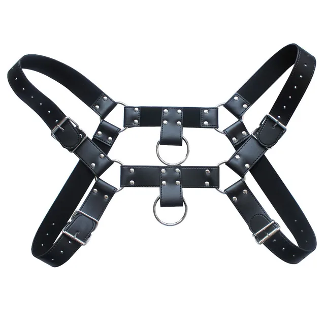 iEFiEL Mens Adult Black PU Leather Adjustable Chest Half Harness Belts