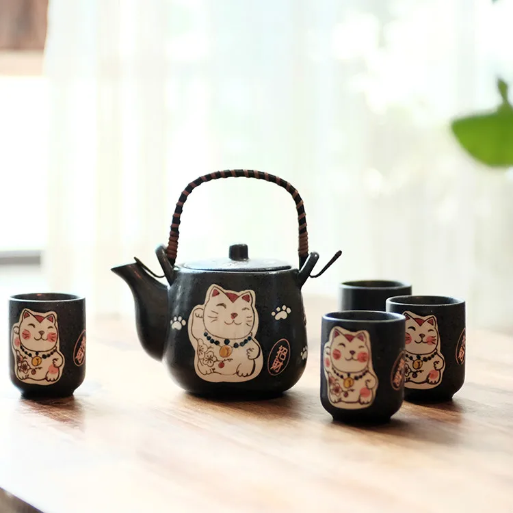 Japanese style ceramic cute Lucky cat tea set cartoon cat kung fu