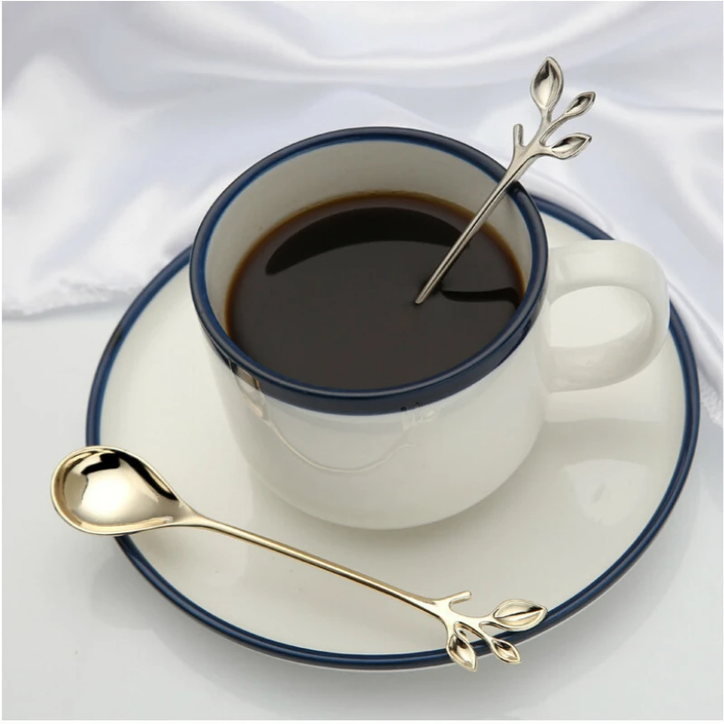 

LIRUIKA 1 Pcs New Royal Style Branch Small Coffee Spoon Flatware Cutlery Mini Dessert Tool Branches Shape Fork And Spoons
