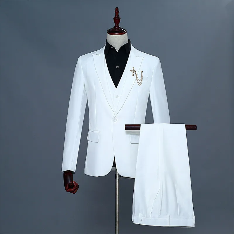 12.1       3??105Men`s suit three-piece suit (jacket + pants + vest) men`s solid color slim business casual suit wedding groom groomsmen dress