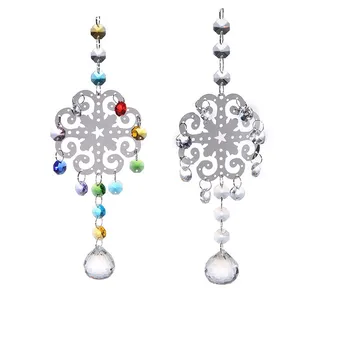 2pcs Metal Christmas Snowflake Hanging Pendants Clear 30mm Crystal Ball Rainbow Maker Prisms Parts Suncatcher Christmas