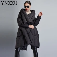 YNZZU Европейский стиль новые зимние женские пуховики сплошная шикарная накидка Толстая теплая большая верхняя одежда с отложным воротником Высокое качество O443