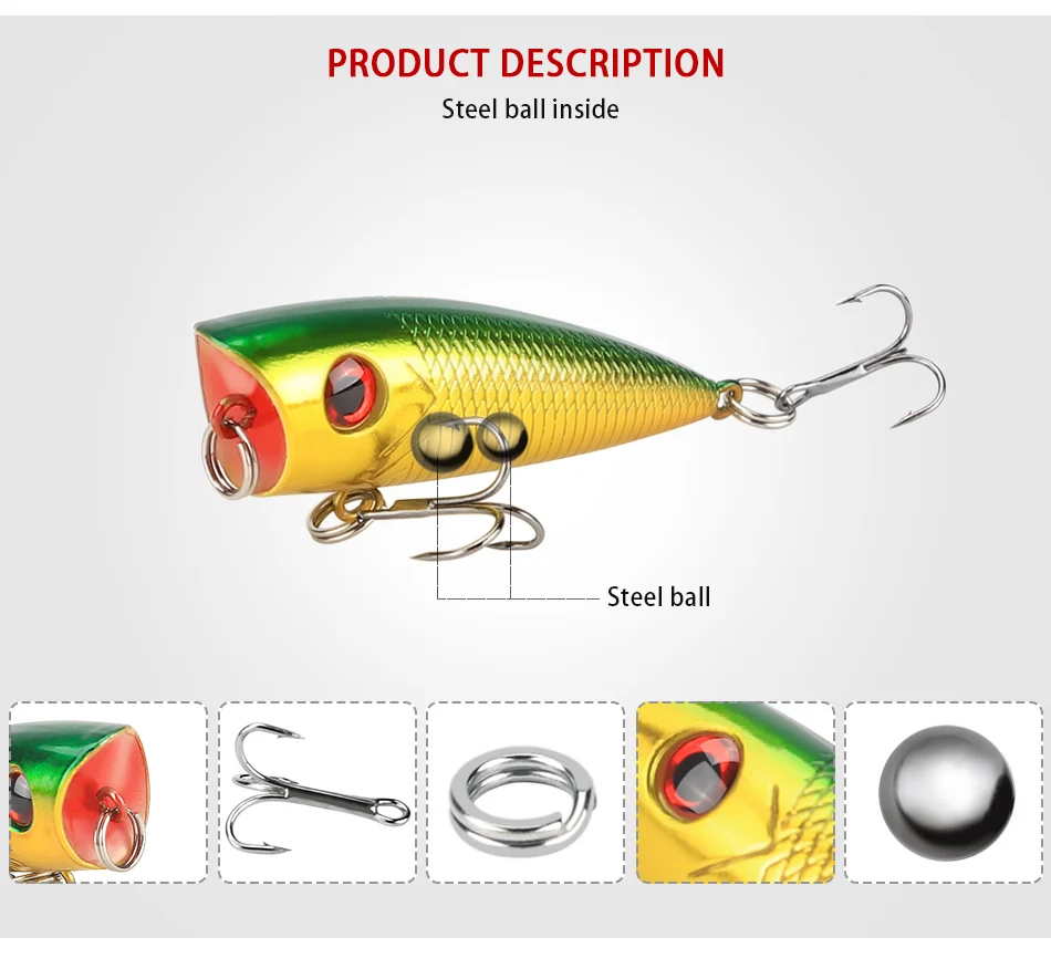 JACKFISH Поппер приманка 5 цветов 6,4 см/6,6 г рыболовная приманка с 6# крючками Рыболовная Снасть искусственные приманка жесткая приманка для воды