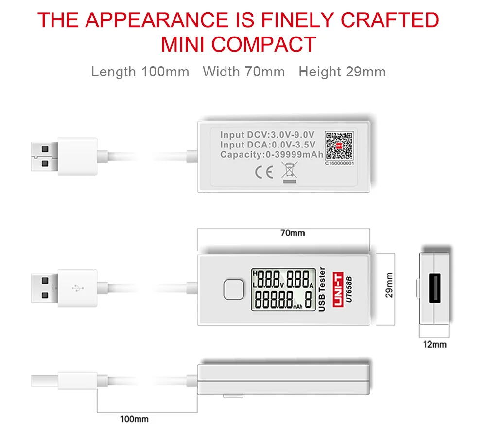 USB тестер UNI-T UT658 UT658B U диск доктор Вольтметр для зарядного устройства емкость 9 в телефон ноутбук мобильный мощность безопасности монитор