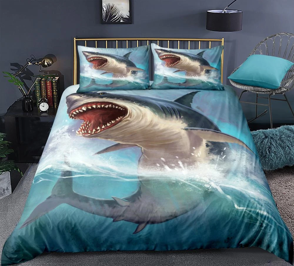 3d Shark Boy Bedding Set Ocean Animal Duvet Cover Set Queen Ocean Fish Bed Set Blue Shark Bed Line King Home Textiles Bedding Sets Aliexpress