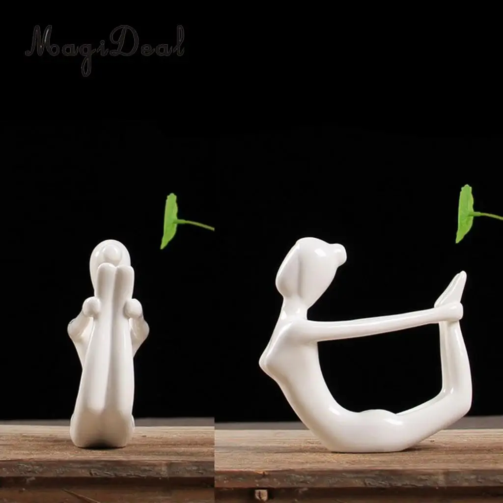 3x Ceramic Yoga Figure Ornament Statue Sculpture for Zen Garden Home Desktop Decoration	