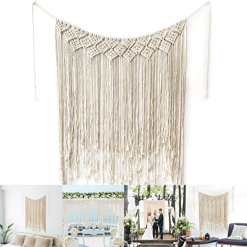 

Dropshipping Macrame Wall Hanging Cotton Handmade Woven Wall Tapestry Large Boho Wedding Backdrop Decor MDP66