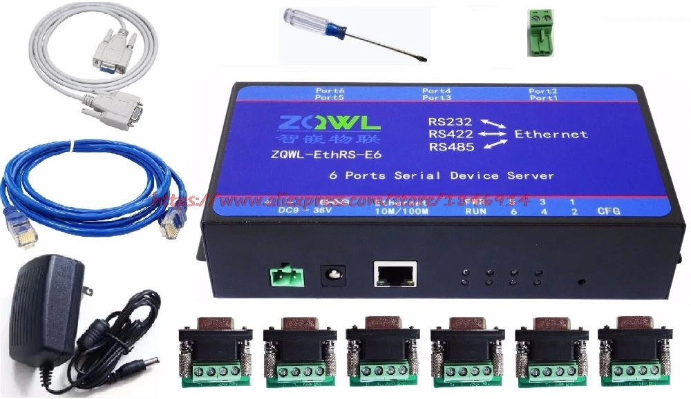 Six Serial Server RS232 RS485 RS422 Transfer Network Modbus TCP To RTU