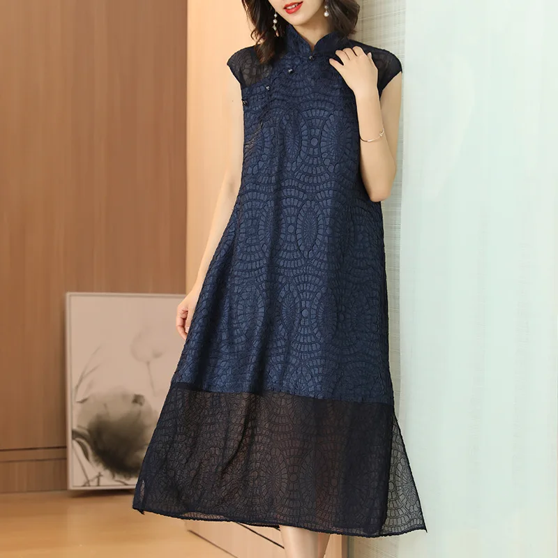 

New Summer Chinese Style dress with Slender Temperament and Folded Ethnic Style MIYAKE pleats dresses free shipping