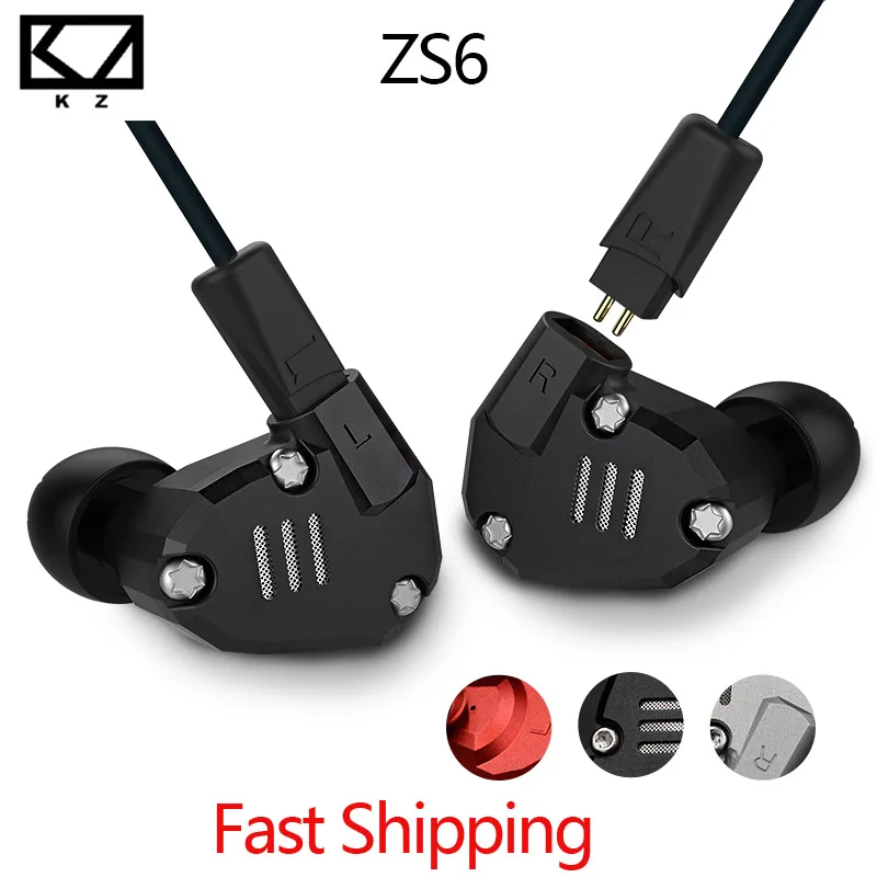 

Latest Original KZ ZS6 Earbuds 2DD+2BA Hybrid Earphone HIfi In Ear Metal Headphone DJ Monitor Headset Earphones zs10 AS10 ZS6