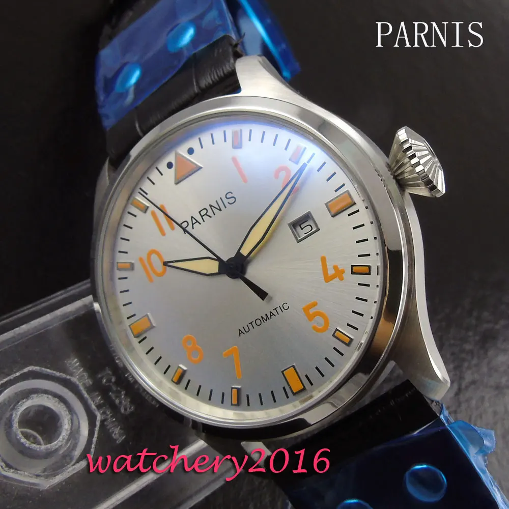 

47mm Parnis white dial luminous marks date window automatic Movement Men's watch