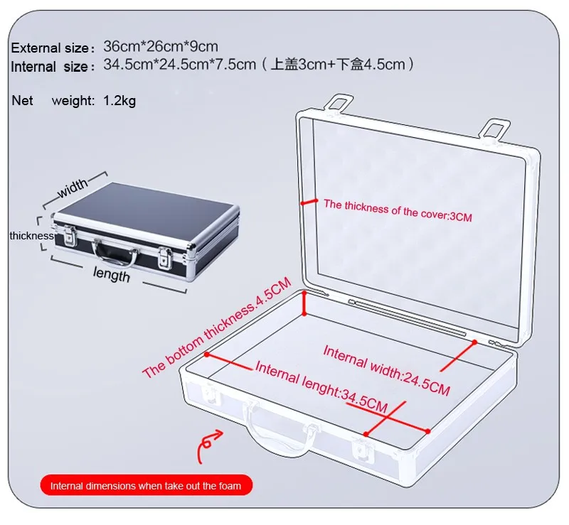 Алюминиевый Чехол для инструментов, чехол для инструментов, коробка для паролей, коробка для файлов, ударопрочный защитный чехол для оборудования, чехол для камеры с предварительно вырезанной пеной