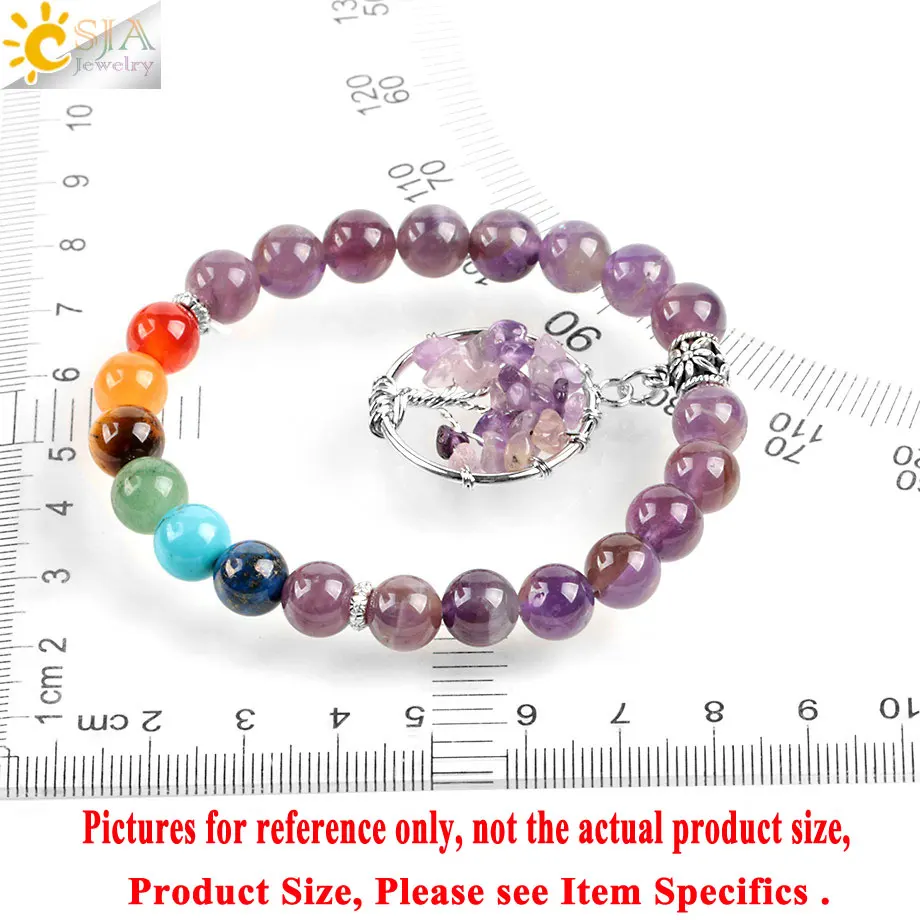 Csja 8 мм натуральный пурпурный кварц кристалл аметис чакра бусины браслеты драгоценные камни Висячие Дерево жизни Подвески Ювелирные изделия E872
