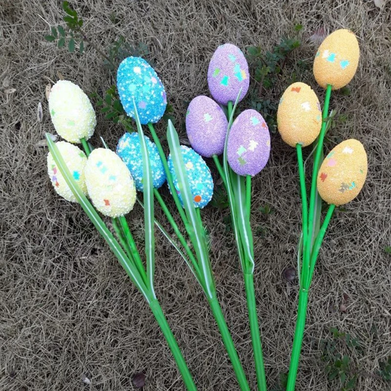 6Pcs Easter Egg Rabbit Bunny Picks Pastel Glitter Foam Floral Home