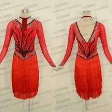 Новинка, платье для латинских танцев, бальное платье Румба джив Чача бальное платье для латинских танцев для девочек и женщин, красный цвет